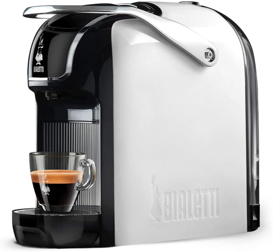 Bialetti Break Espresso Maker (Super Compact) for Aluminium Bialetti System Coffee d\'Italia, White + 64 Free Coffee Capsules