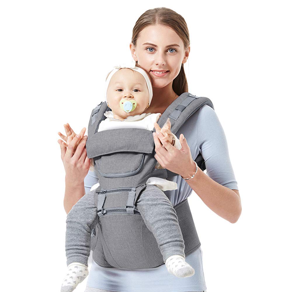 Maydolly Baby Carrier, Ergonomic Multifunctional Hip Carrier, Front and Back Hip Seat for 0-36 Months Newborn to Toddler, 9-in-1 Wearing Options, All Seasons Adjustable Size (Grey)