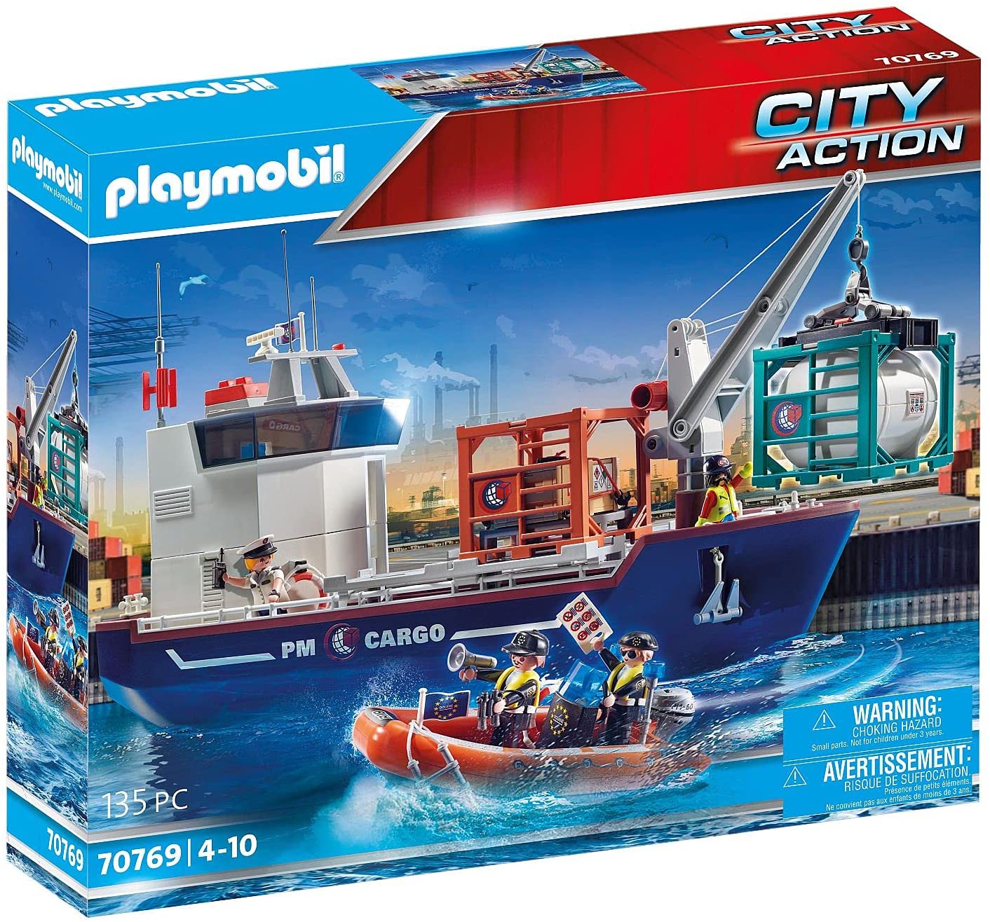 Playmobil City Action 70769 Large Container Ship with Customs Boat and Load