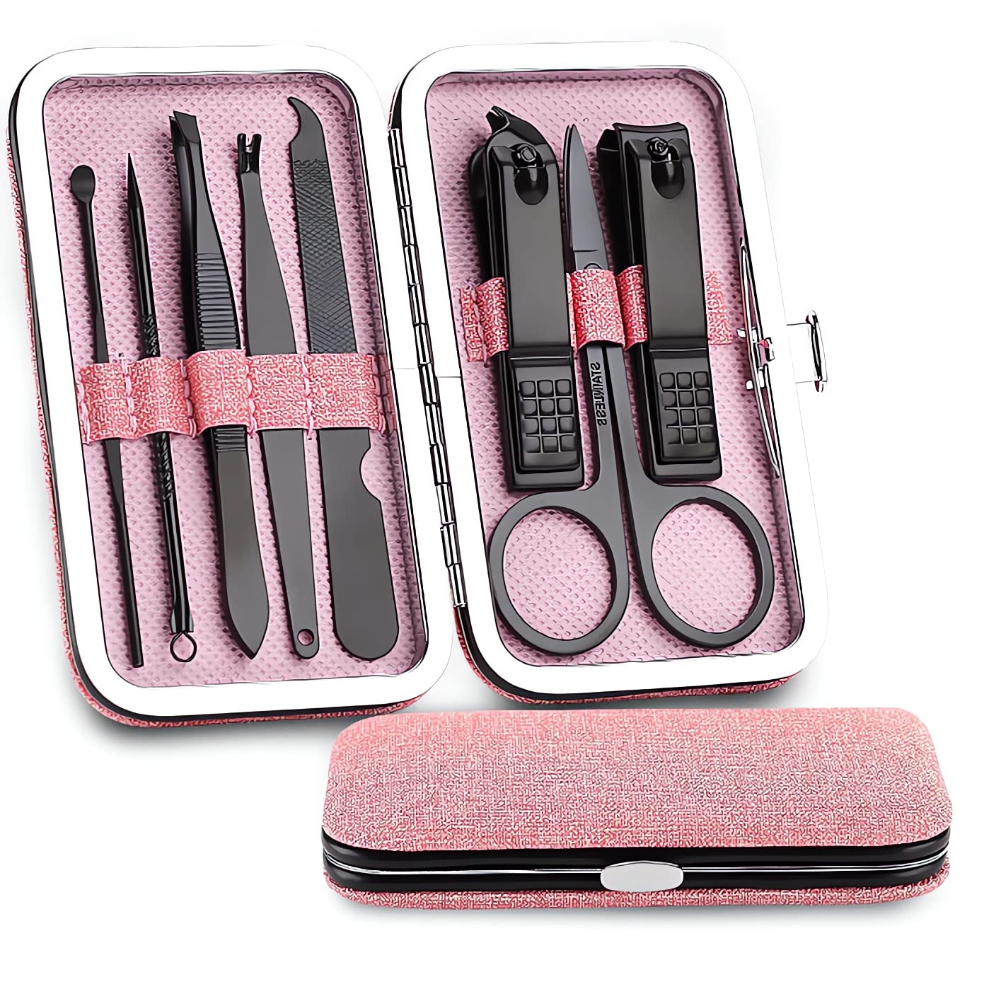 Small Travel Manicure Set for Men and Women | Nail Set Perfect for Feet and Fingernails | Professional Nail Care Set in Fabric Case Perfect for Men and Women | 2023 (pink)