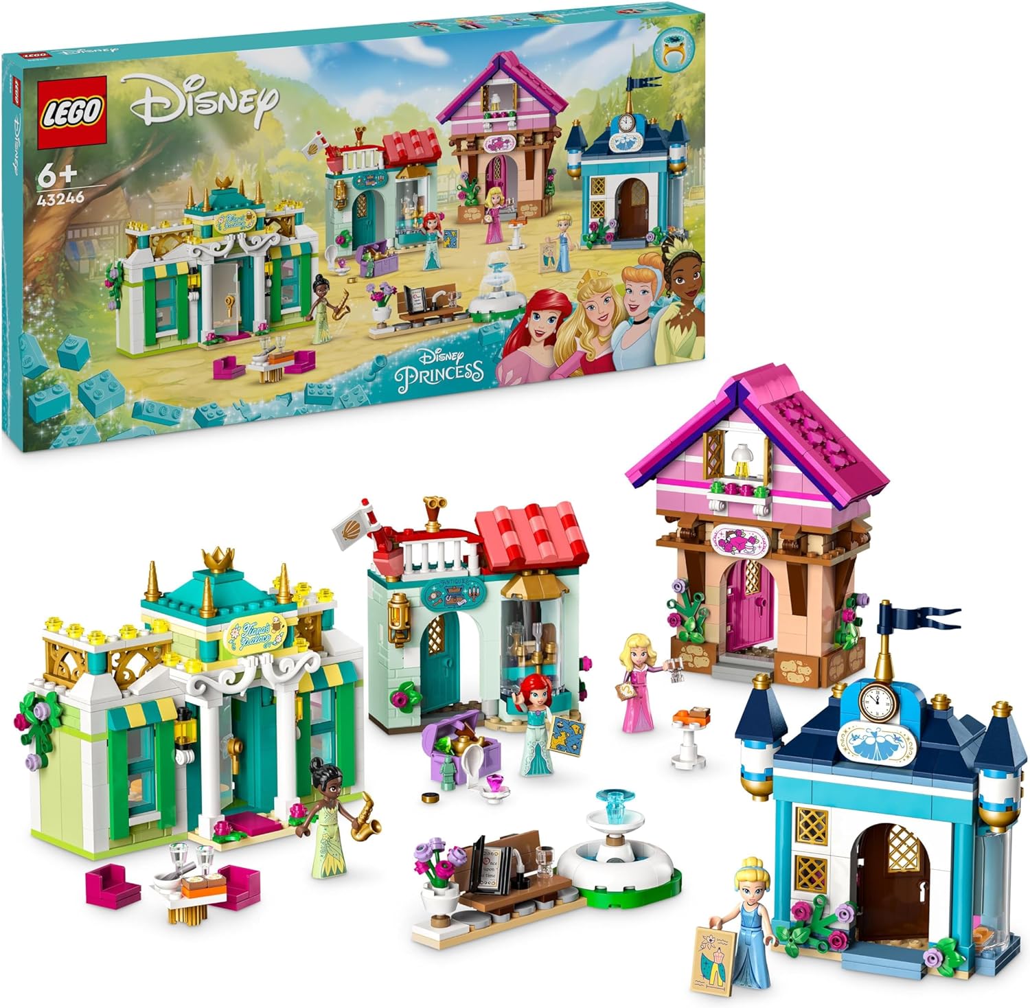 LEGO Disney Princess: Disney Princess Adventure Market, House Toy with 4 Dolls Including Cinderella and Ariel, Play Set with Treasure Map, Gift for Girls and Boys from 6 Years 43246