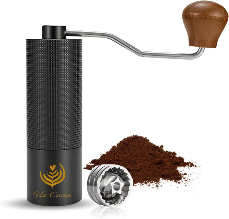 VIA CREMA Manual Coffee Bean Grinder, with Adjustable Settings, Stainless Steel Burr (Premium Grinder)