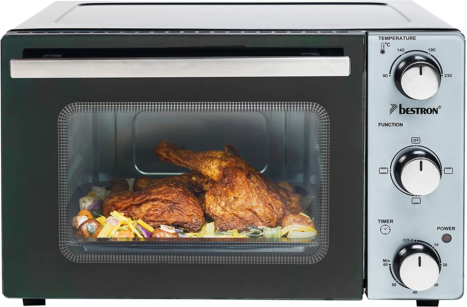 Bestron AOV20 20 Litre 1300W Compact Mini Oven with Top/Bottom Heat, Stainless Steel, Black