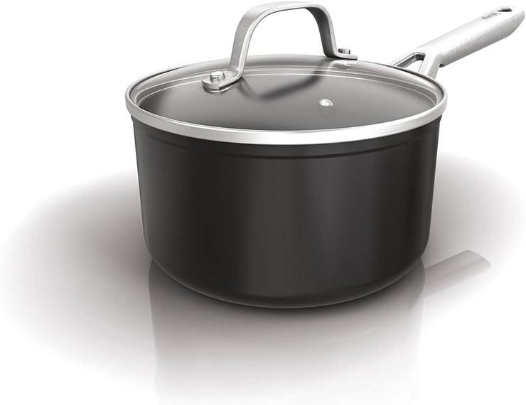 Ninja ZEROSTICK Essentials C10216UK Non-Stick Durable Forged Aluminum Saucepan with Glass Lid, Induction Safe, Oven Safe to 500F, Black