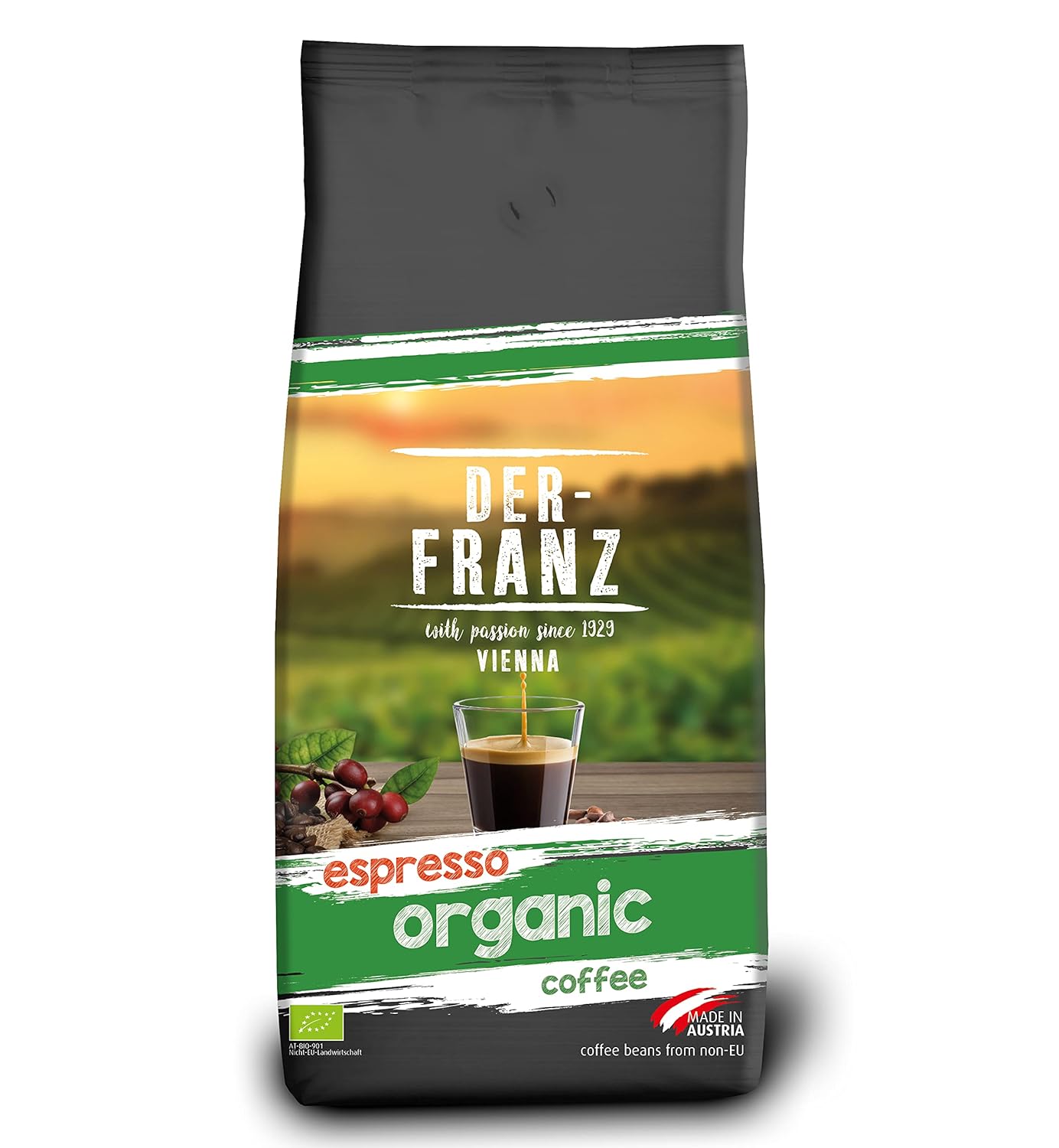 Der-Franz Espresso Organic Coffee, Intensity 5/5, Organic Arabica and Robusta, Whole Bean, 1000 g