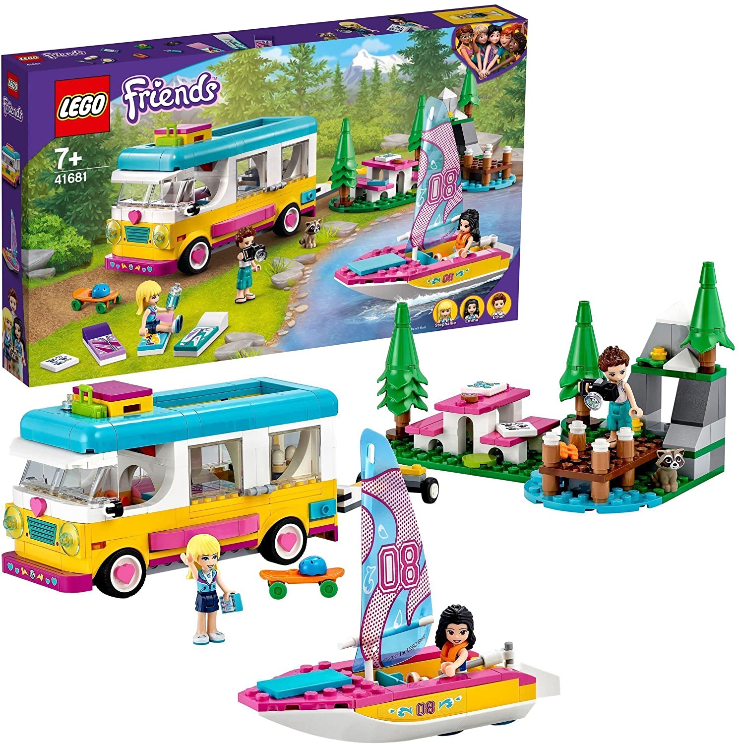 LEGO 41681 Friends Motorhome and Sailing Boat Trip Camping Toy with Motorho