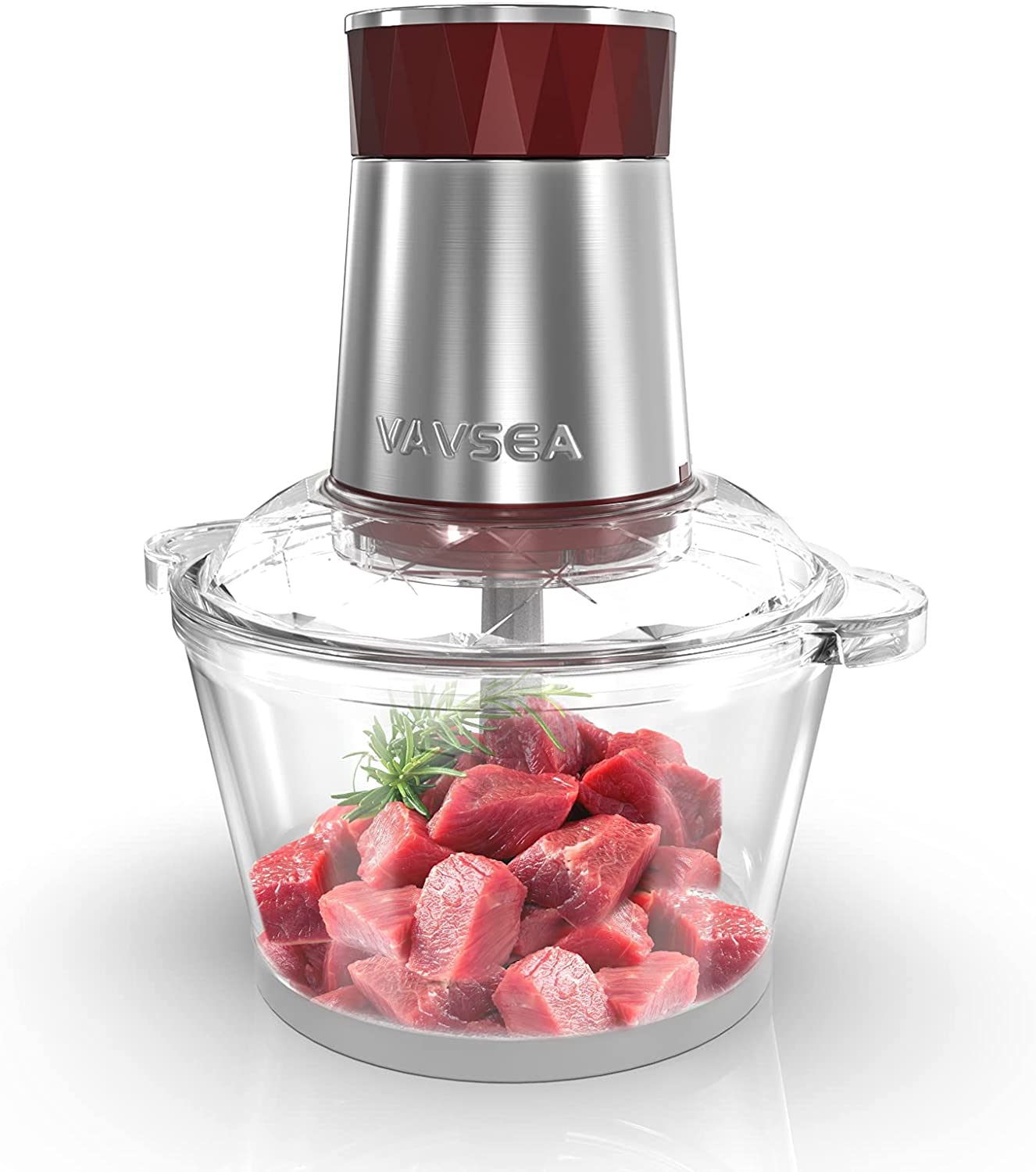 VAVSEA Universal Chopper Electric with 2 L Glass Container, 500 W Electric Multi Chopper with 2 Speed Levels, Meat Grinder with 4 Blades for Meat, Onions, Fruit, Vegetables