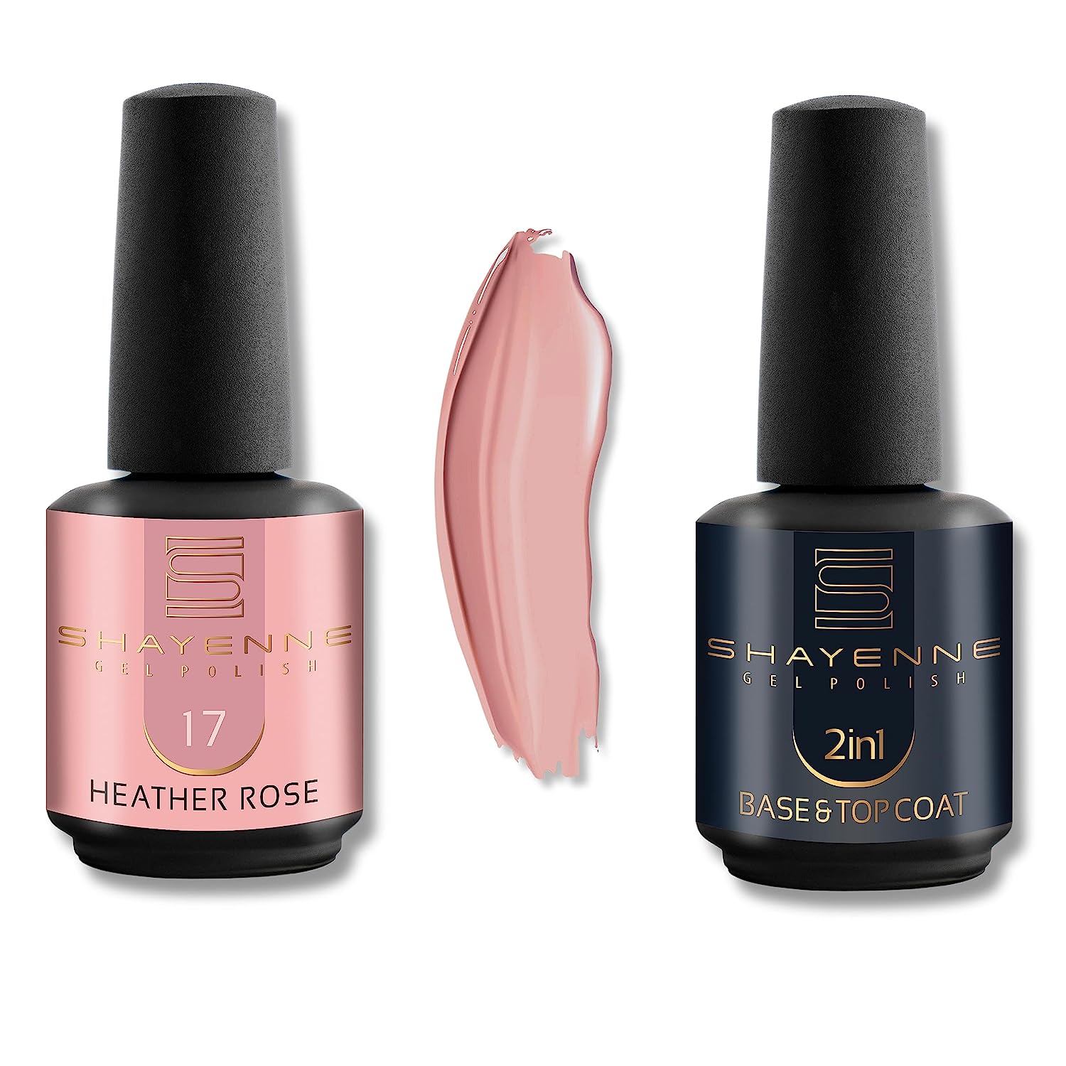 Shayenne uv gel nail polish 17 Heather rose pink 15 ml set of 2 uv led lamp + 2-in-1 base coat and top coat 15 ml (30 ml) base coat with top coat nail polish gel shellac