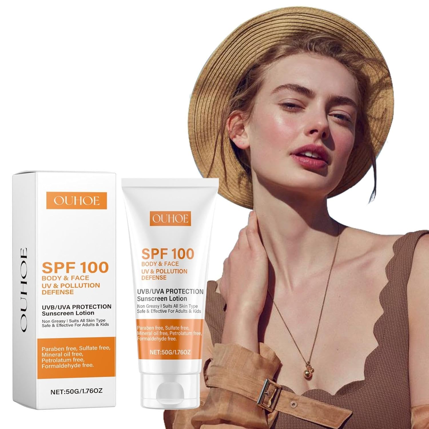 Sun Cream SPF 100, Sunscreen SPF 100, Sunscreen Lotion, Sun Lotion with UVA/UVB Protection, Moisturizing, Anti-Ageing Sun Cream for Face and Body, Non-Greasy, Waterproof 50 g