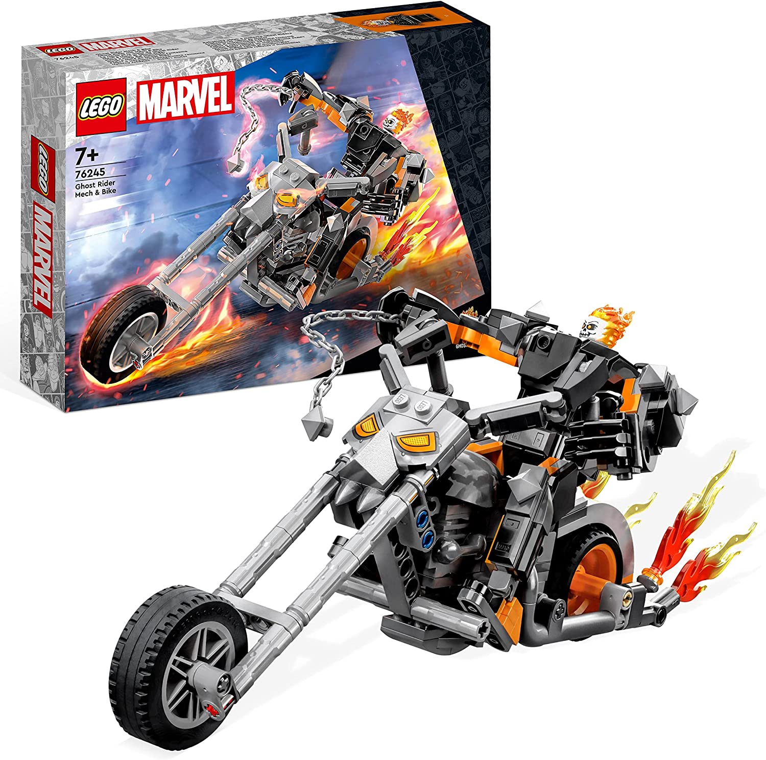 LEGO 76245 Marvel Ghost Rider with Mech & Bike, Superhero Motorcycle Toy for Building with Chain and Action Figure, Gift for Children from 7 Years