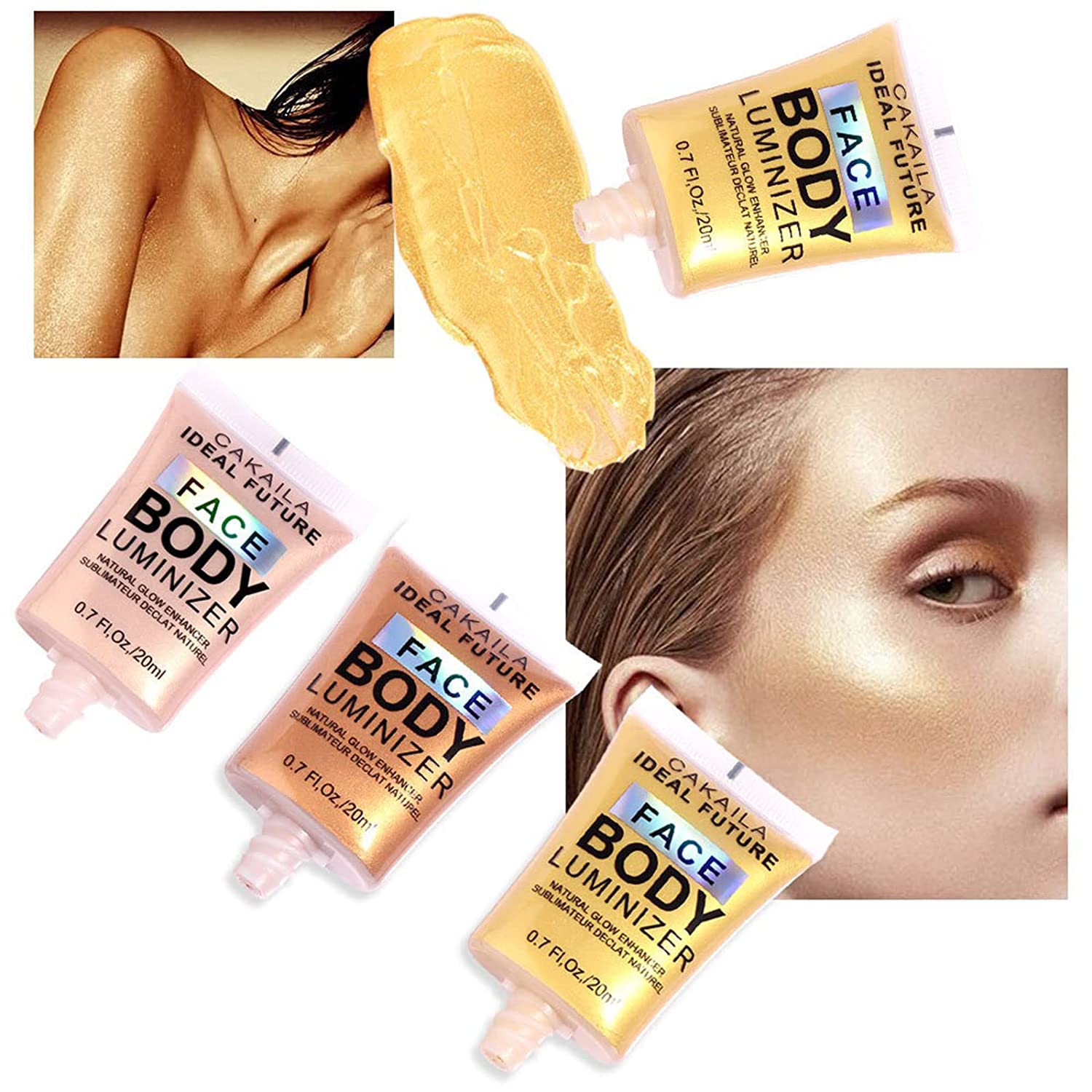 CkFyahp 3 Colours Face Body Luminizer Set, Natural Liquid Illuminator High 