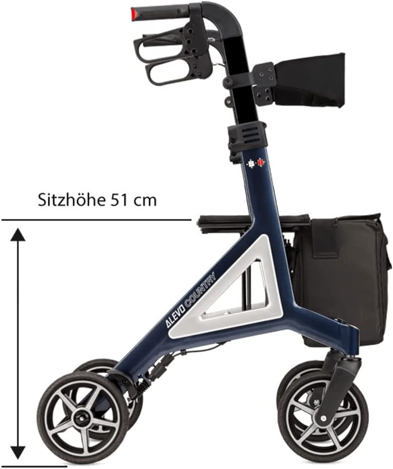 Bischoff & Bischoff Alevo Country Folding Rollator - Off-Road Rollator for Indoor and Outdoor Use Walker with Profile Tyres and Removable Bag, Seat Height 51 cm, Night Blue