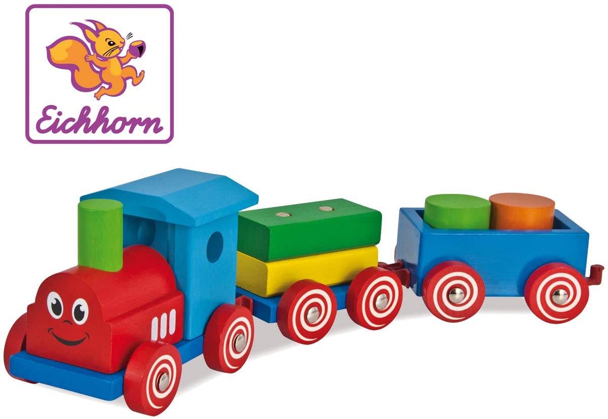 Eichhorn 100022307 Colourful Play Train with 2 Carriages and Cargo Goods, 42 cm, 7-Piece Set FSC 100% Certified Beech Wood, Made in Germany