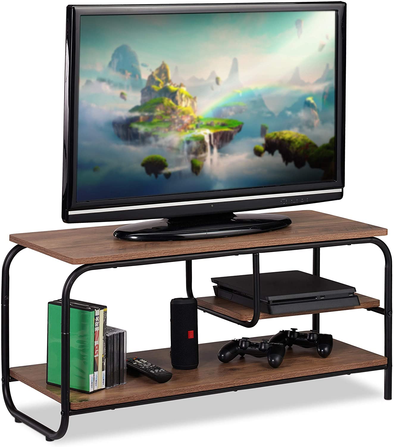 Relaxdays Cabinet Industrial Design Receiver Shelf Storage Cds & Dvds Tv Bo