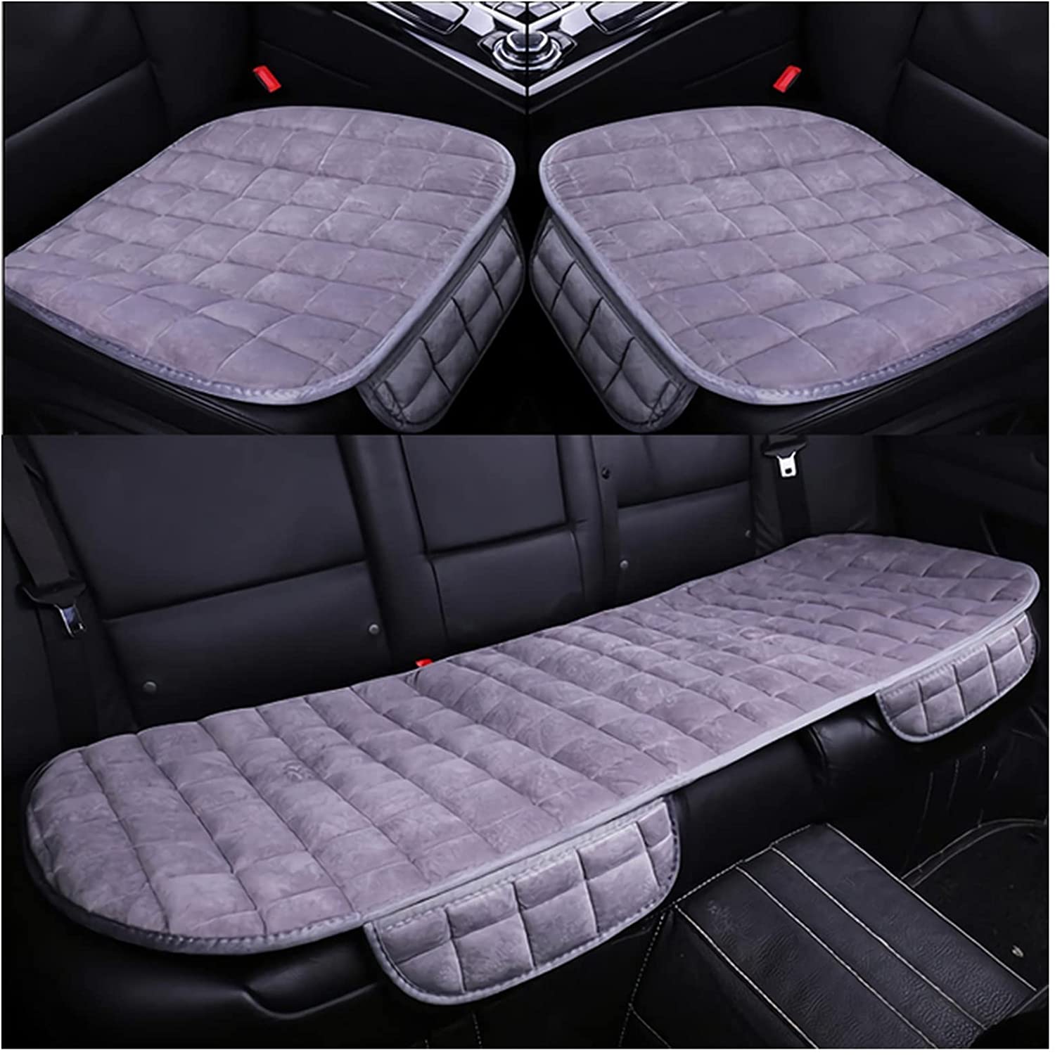 bamutech Seat Cushion Car Seat Cover Fit Truck SUV Van Front Rear Flake Cloth Cushion Non-Slip Winter Car Protector Mat Pad Keep Warm Universal Seat Cushion Chair (Size: Grey 3pcs)