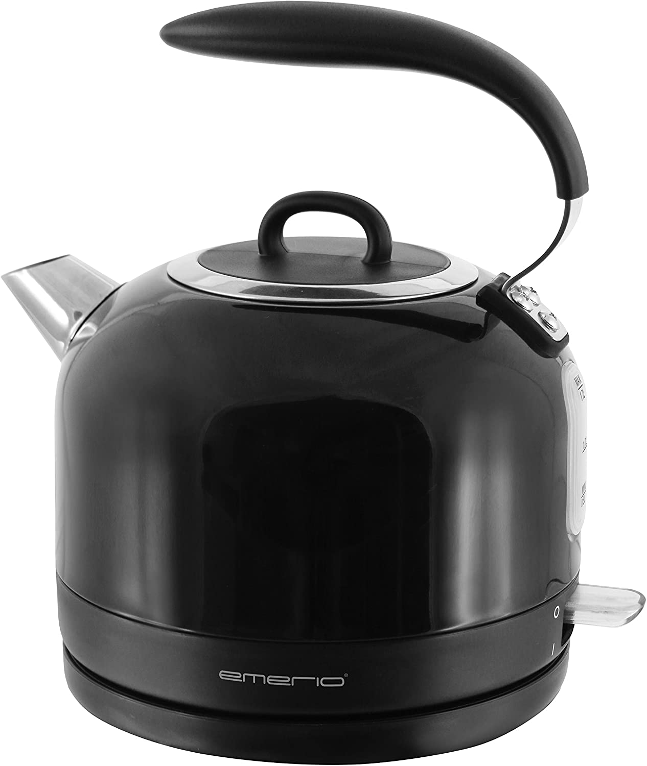 Emerio WK 111081 Cordless Electric Kettle 1.7 Litre Capacity, Stainless Steel Case, Black, 2200 Watt, 360 ° base, Dry Protection, Limescale Filter Wire Automatic Switch Off