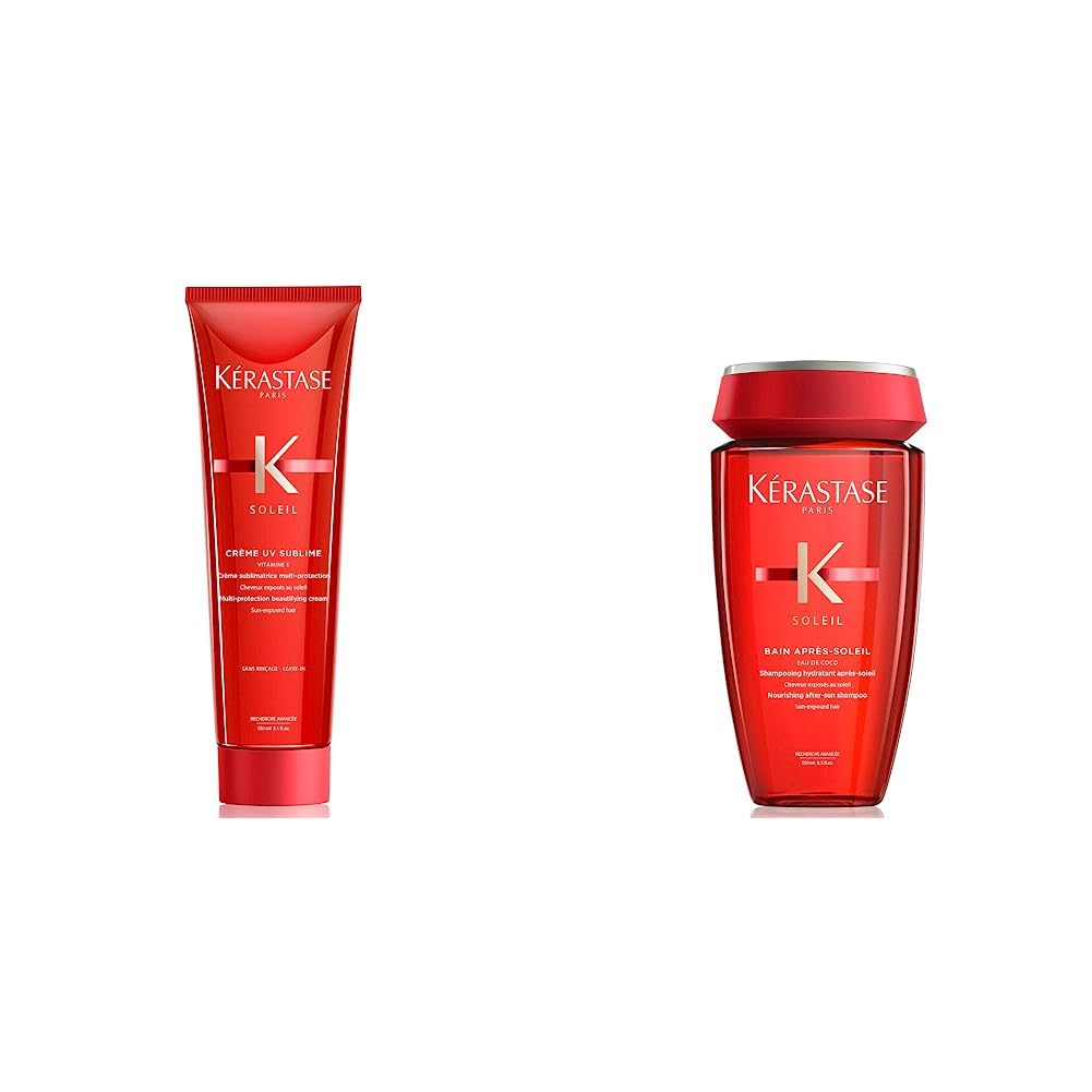 Kérastase Leave-in Sun Protection for All Hair & Kérastase Shampoo with Sun Protection for All Hair Types, Hair Bath for More Shine and Smoothness, Bain Après-Soleil, Soleil, 250 ml