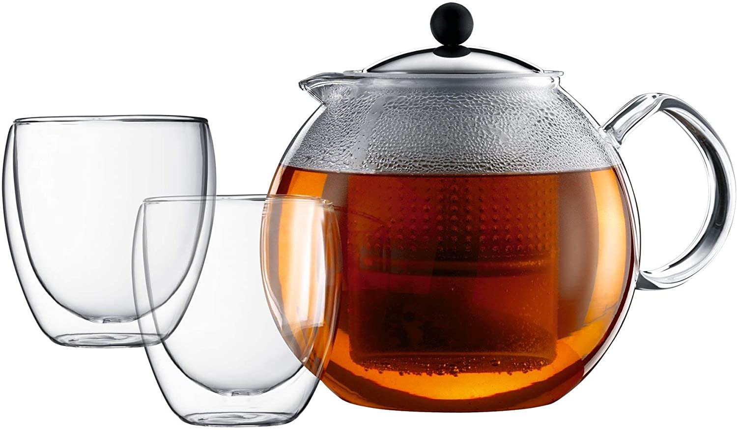 Bodum Assam K 1833-16 Set Teapot 1.5 L with 2 Double-Walled glasses, 0,25 L