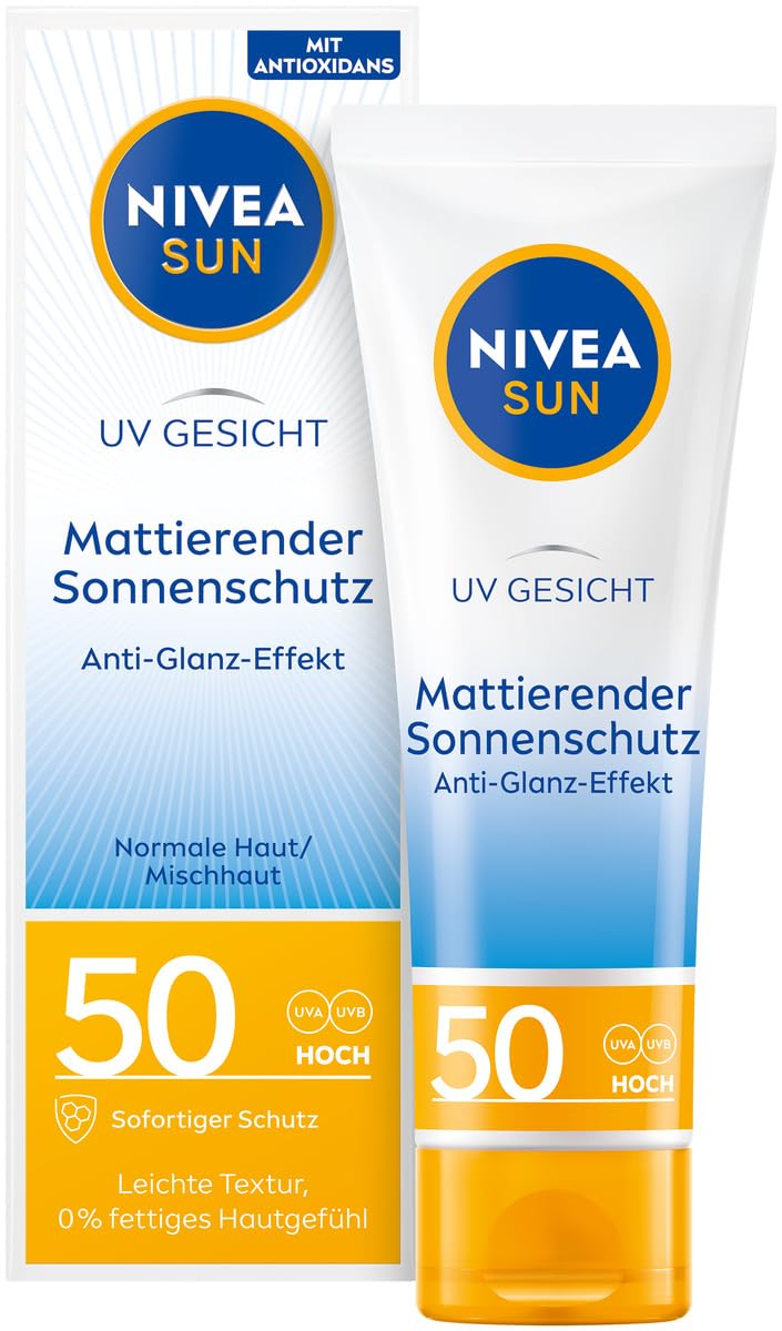 NIVEA SUN UV Face Mattifying Sun Protection SPF 50 (50 ml), Non-Greasy Sun Cream for the Face, Instant Effective Sun Lotion with Light Texture