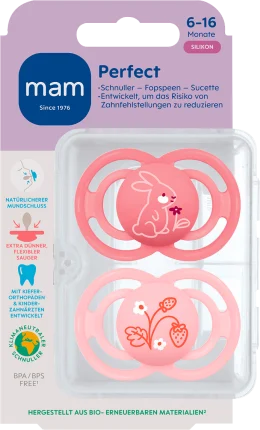 Schnuller Perfect silicone, pink/pink, 6-16 months, 2 hours