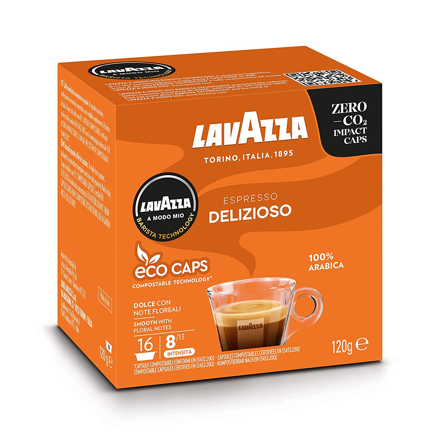 Lavazza 16 A Modo Mio Eco Caps Kapseln, kompostierbar, Kaffee Espresso Delizioso, 1 x 16er Pack (120 g)