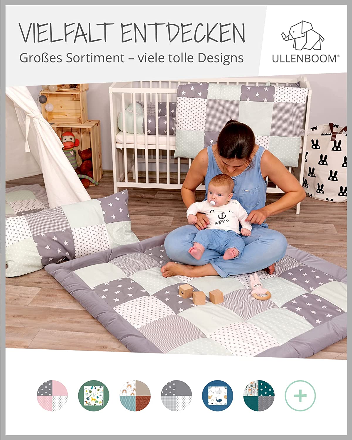 Ullenboom ® Baby Bedding Set - 2 Pieces (Complete): Baby bed linen 80 x 80 cm and pillowcase 35 x 40 cm, baby bed set for the baby bed made from 100% cotton. Mint grey