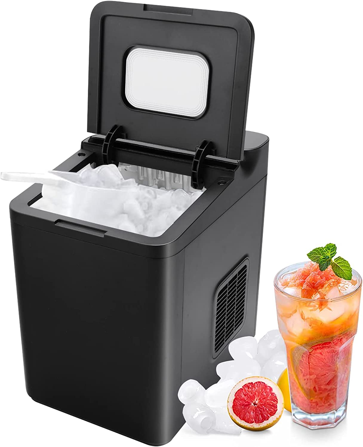 GOPLUS Electric Ice Cube Maker, Ice Maker, 12 kg/24 H, Portable Compact Ice Maker with Self-Cleaning, 9 Cubes in 6 Minutes, with Ice Basket & Shovel, LED Display & Touch Screen (Black)