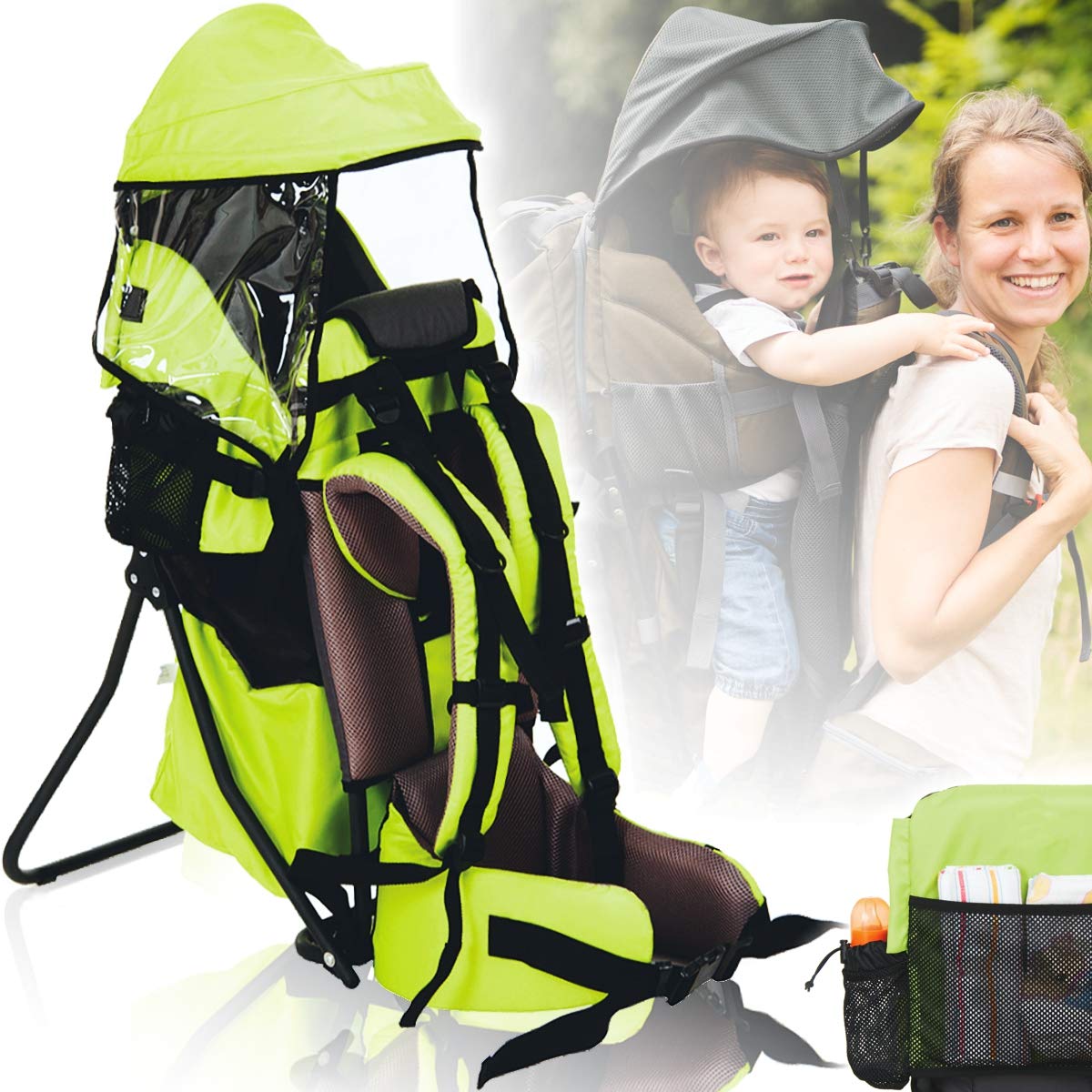 Stimo24 Baby Back Carrier with Sunroof/Rain Roof (Ultra Light) Children\'s Carrier (Green)