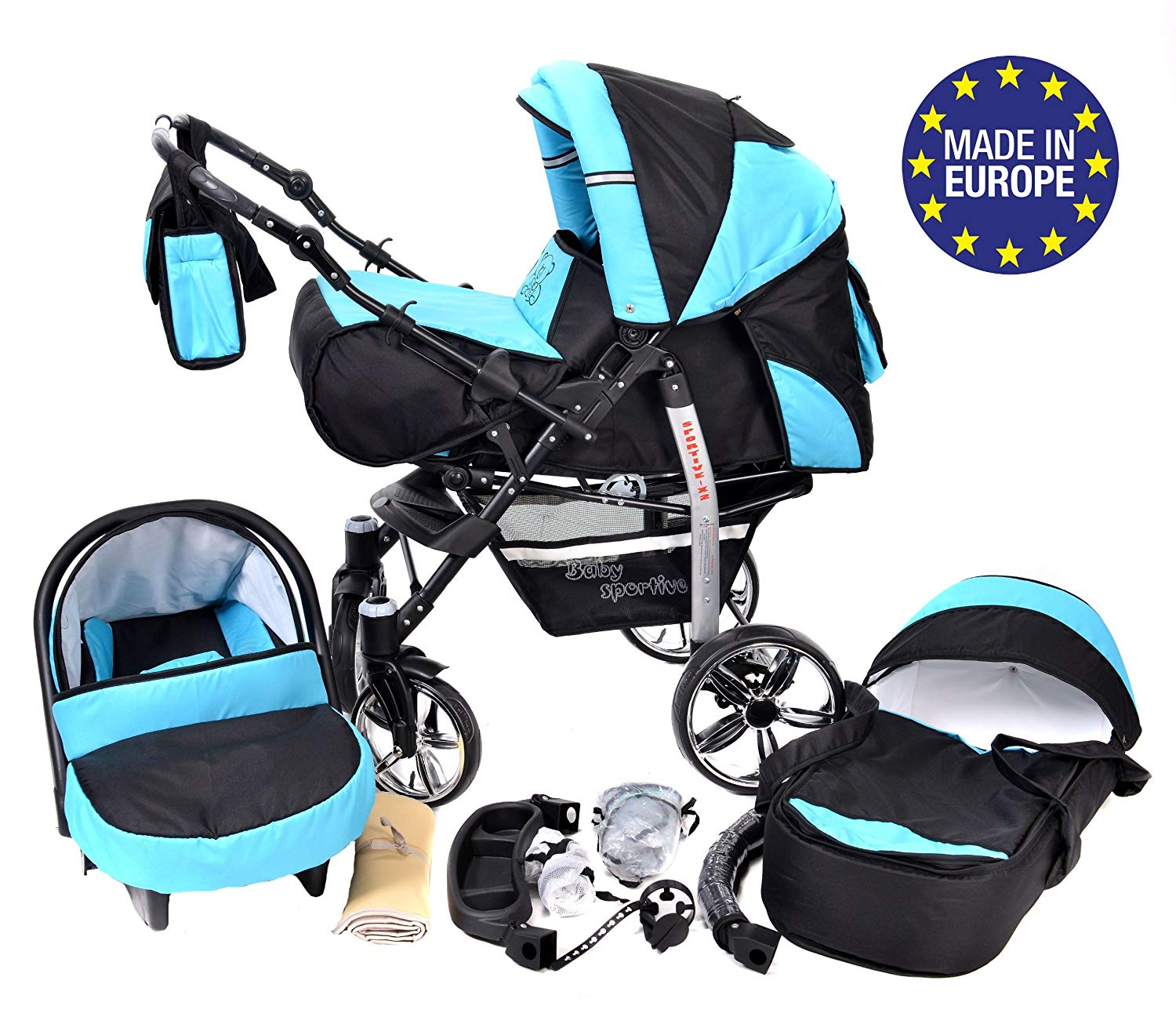 You and Baby SPORTIV-X2 Kombi-Kinderwagen 3in1 | mit Zubehör | für Kinder ab der Geburt bis 3 Jahre | Gewicht 13 kg | Faltmaß mit Rädern B99 x T60 x H63