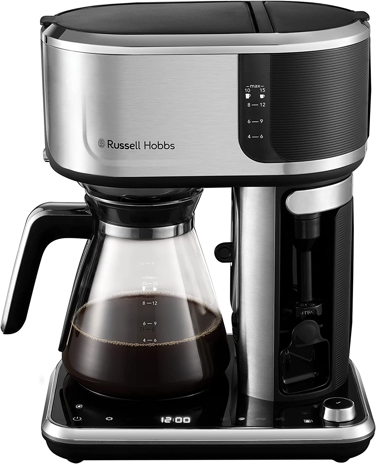 Russell Hobbs Coffee Machine [Barista: Brewing Strength Setting, Cold Brew Function, Milk Frother] Attentiv - Digital Touch Control Panel (Programmable Timer) Filter Coffee Machine 26230-56