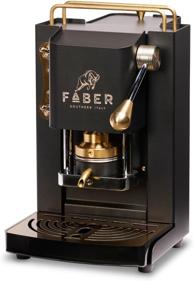 FABER COFFEE MACHINES Model Pro Mini Deluxe Coffee Machine for 44 mm ESE Pads, Adjustable Brass Pad Press (Matte Black)