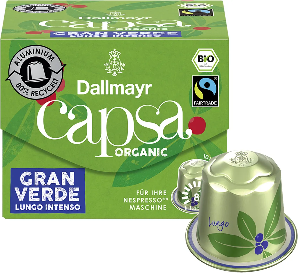Dallmayr Capsa Gran Verde Lungo Intenso coffee capsules Arabica beans strong 10 servings