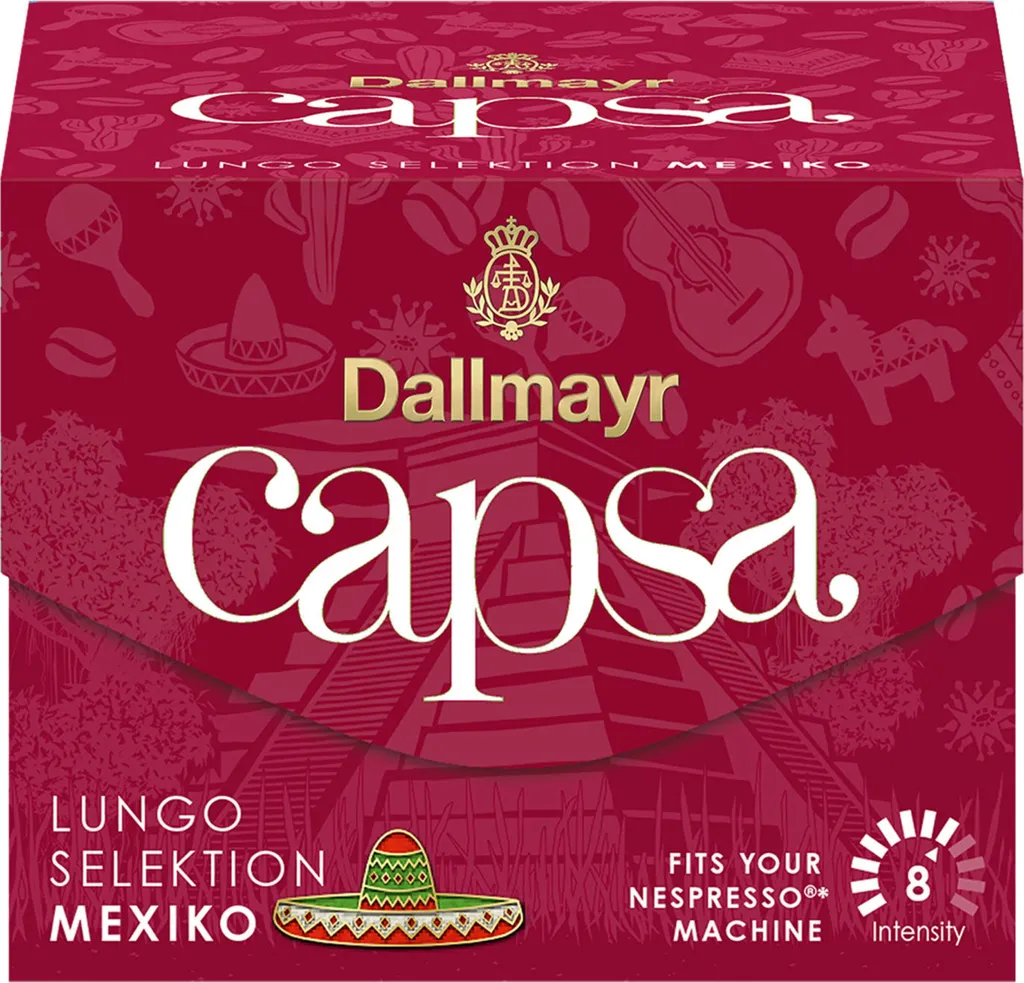 Dallmayr Capsa Lungo Selection Mexico, Nespresso Compatible, Coffee Capsule, Roasted Coffee, Coffee, 10 Capsules, 56 g