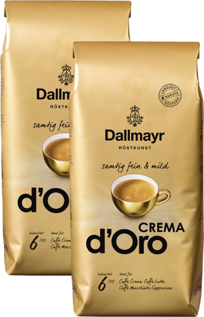Dallmayr Coffee Crema d'Oro Whole Beans Velvety Fine 1000g 2-pack