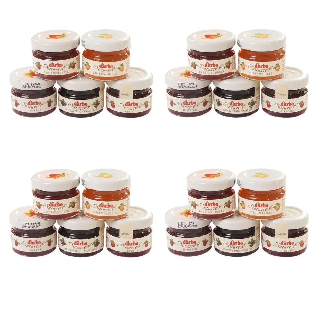 Darbo 20 x 28g Sortiment im Miniglas Konfitüre 4 x 5 verschiedene Sorten - Für ein leckeres Frühstück - Gastro Produkt, bei uns auch in kleinen Mengen