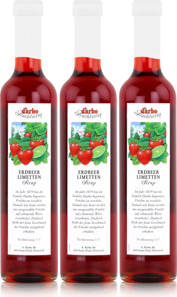 Darbo Erdbeer Limetten Sirup 500ml - Cocktails Kaffeesirup (3er Pack)