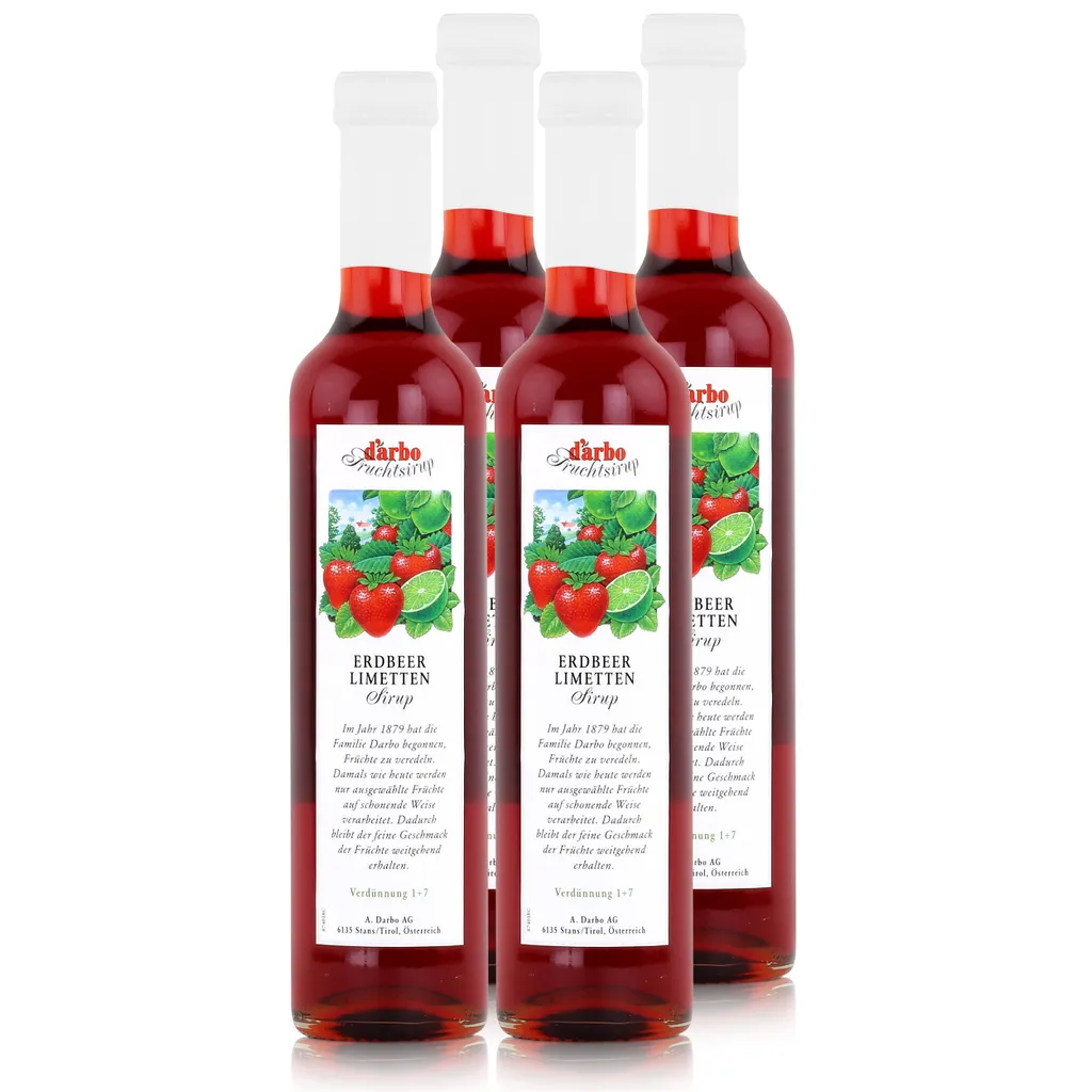 Darbo Erdbeer Limetten Sirup 500ml - Cocktails Kaffeesirup (4er Pack)
