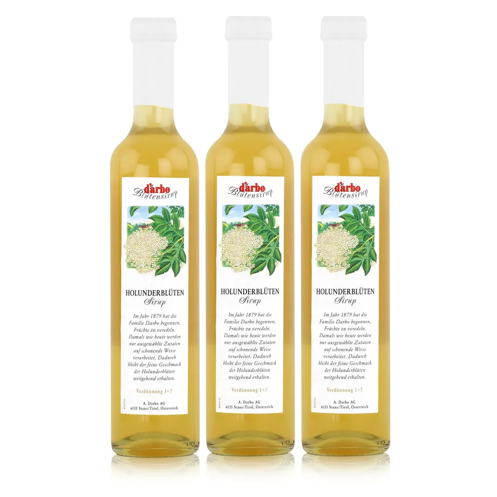 Darbo Holunderblüten Sirup 500ml - Cocktails Milchshakes Kaffeesirup (3er Pack)