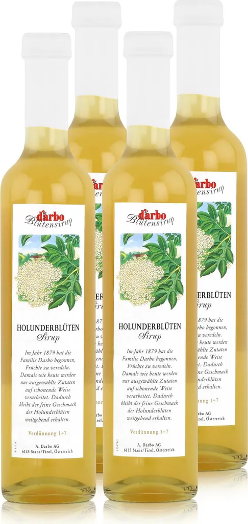 Darbo Holunderblüten Sirup 500ml - Cocktails Milchshakes Kaffeesirup (4er Pack)