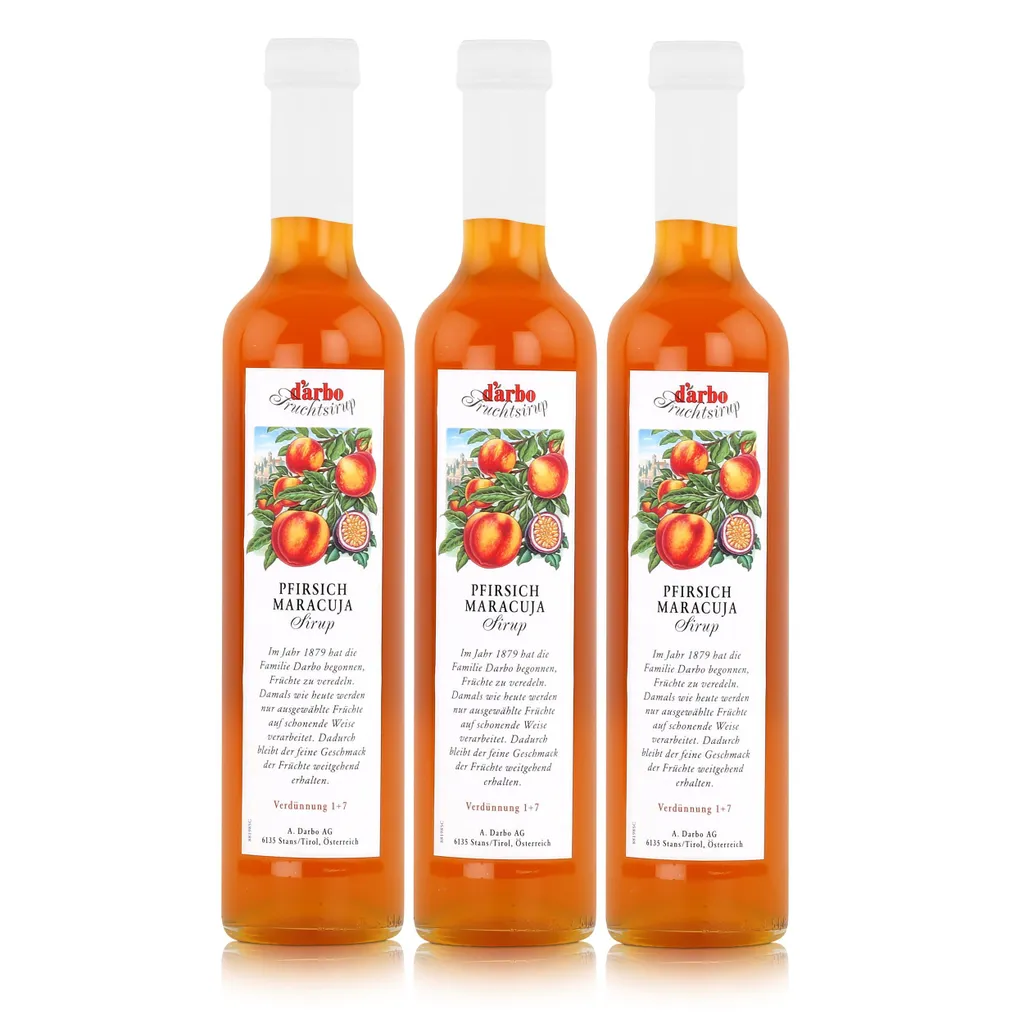 Darbo Pfirsich Maracuja Sirup 500ml - Cocktails Kaffeesirup (3er Pack)