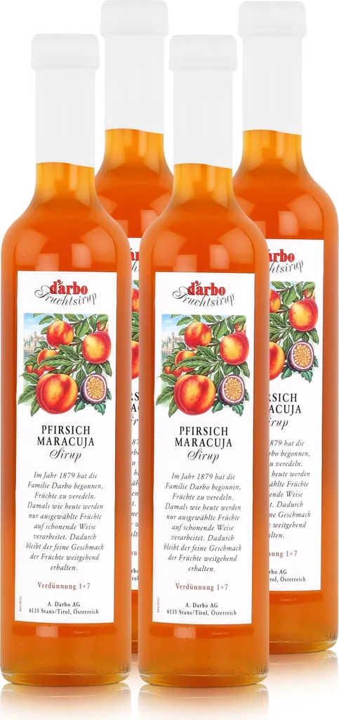 Darbo Pfirsich Maracuja Sirup 500ml - Cocktails Kaffeesirup (4er Pack)