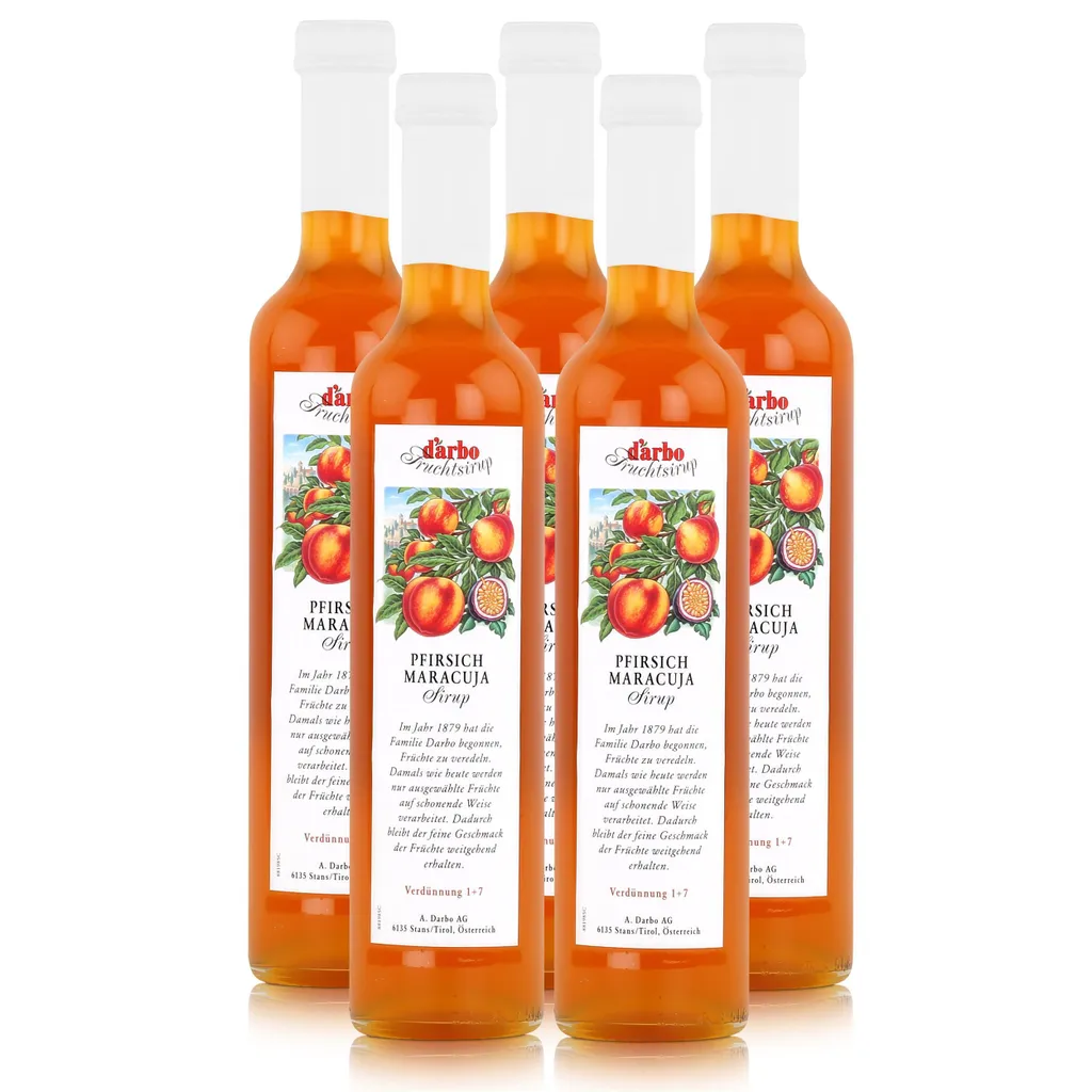 Darbo Pfirsich Maracuja Sirup 500ml - Cocktails Kaffeesirup (5er Pack)