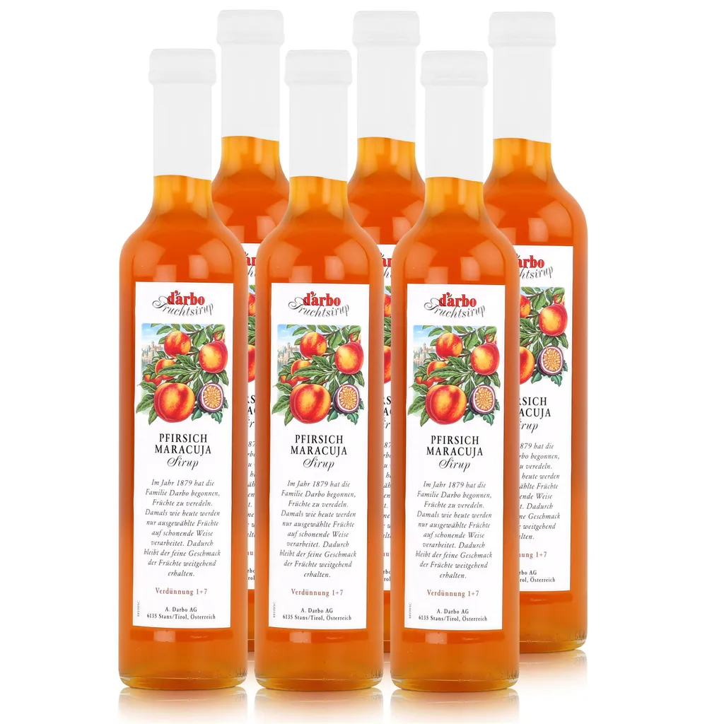Darbo Pfirsich Maracuja Sirup 500ml - Cocktails Kaffeesirup (6er Pack)