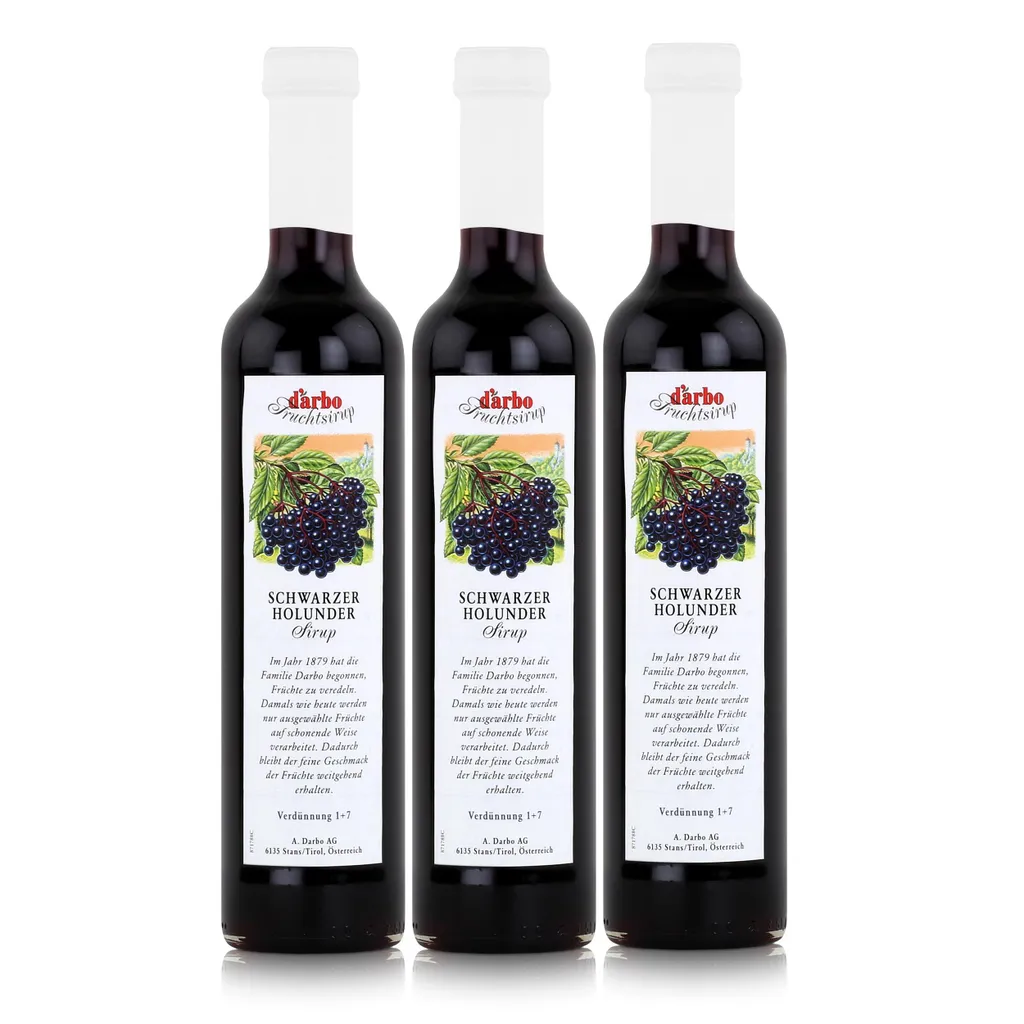 Darbo Schwarzer Holunder Sirup 500ml - Cocktails Kaffeesirup (3er Pack)
