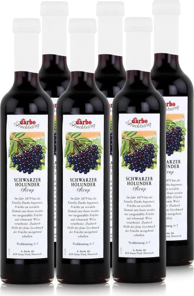 Darbo Schwarzer Holunder Sirup 500ml - Cocktails Kaffeesirup (6er Pack)