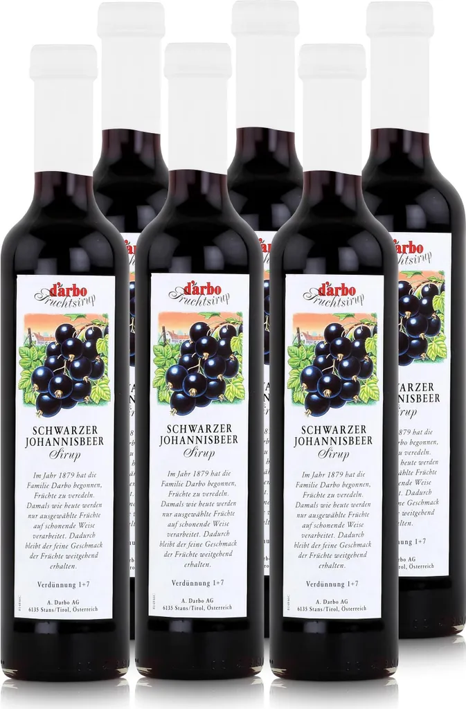 Darbo Schwarzer Johannisbeer Sirup 500ml - Cocktails Kaffeesirup (6er Pack)