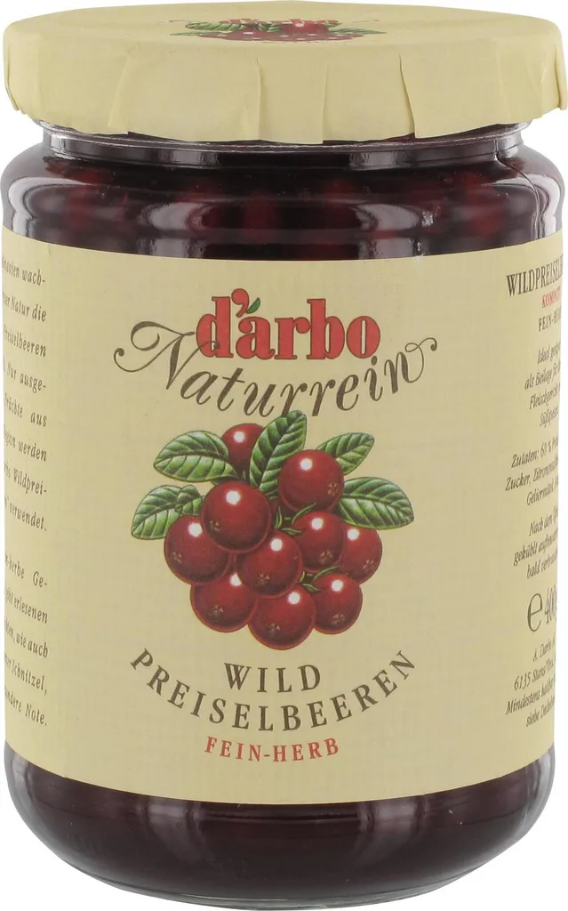 Darbo Wildpreiselbeeren Kompott Naturrein fein herber Geschmack 400g