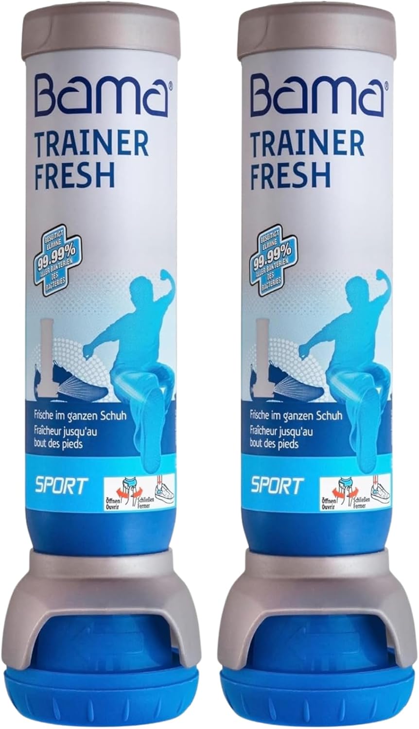 Bama Trainer Fresh Shoe Deodorant Set (2 x 100 ml) - Hygienic, Antibacterial Fresh, Transparent Shoe Spray for Sports, Work and Leisure Shoes