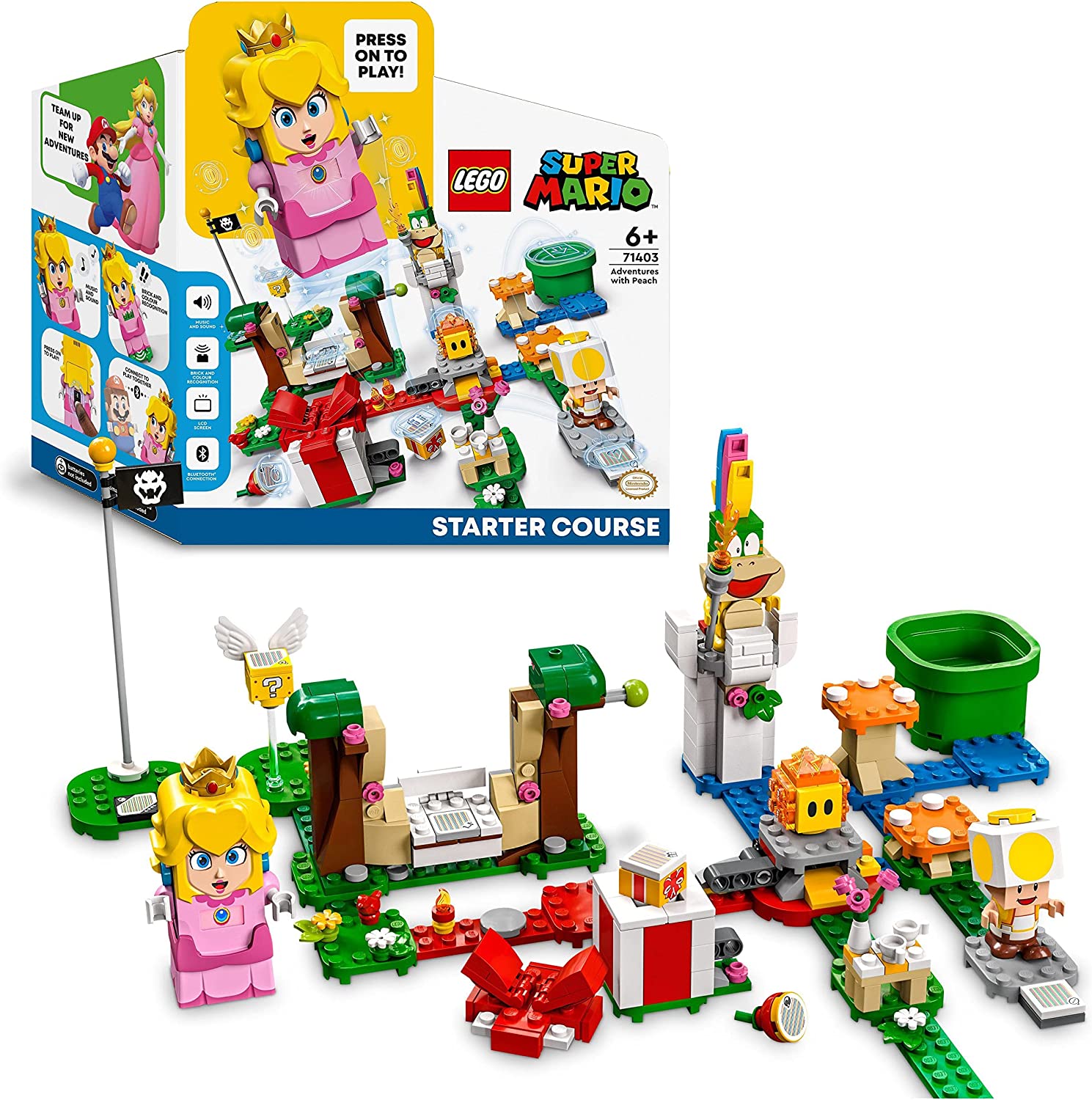 LEGO 71403 Super Mario Adventure with Peach - Starter Set, Buildable Toy with Interactive Princess Figure, Yellow Toad and Lemmy