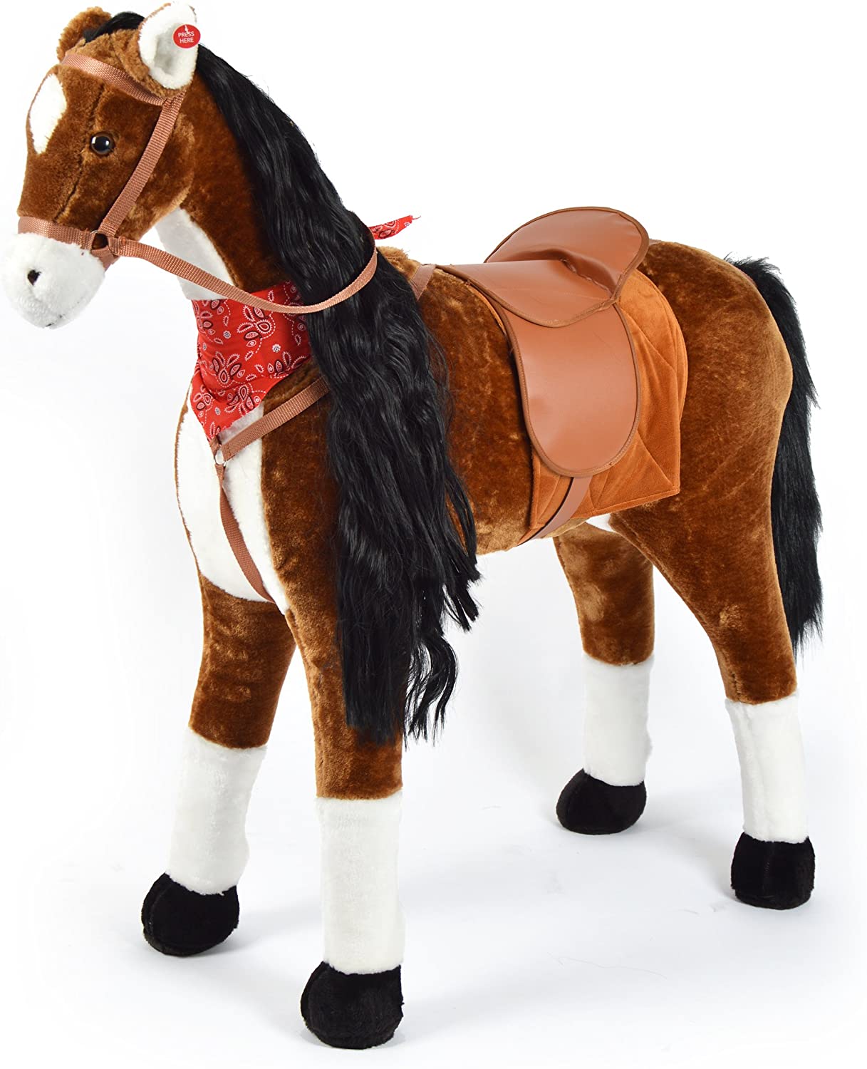 Plush Horse, XXL 105 cm – The Giant Horse, For Riding, A Great Standing Horse XXL up to 100 kg, Play Horse with Brush for Sitting On  – A Child\'s Dream.